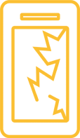 Illustration of a smartphone with a cracked screen outlined in yellow.